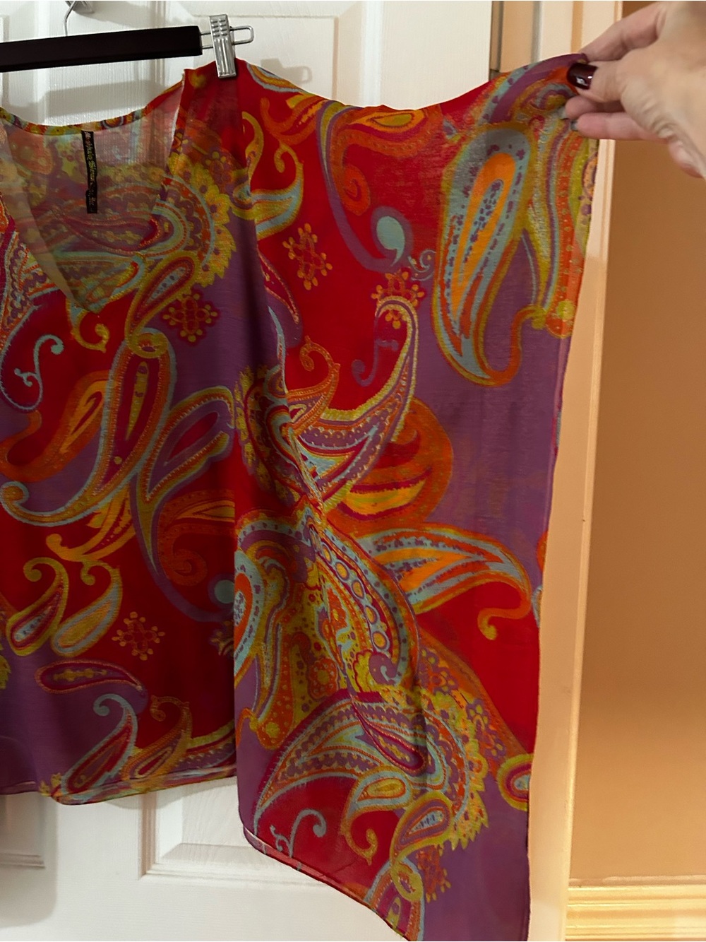 Lightweight Red & Purple Paisley Women's Tunic Top - Picture 2 of 3